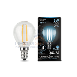 Gauss LED Filament Globe E14 5W 4100K 1/10/50